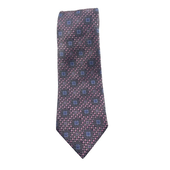 Ermenegildo Zegna Other - Ermenegildo Zegna Silk Necktie Pink Blue Square Geometric Pattern Luxury‎